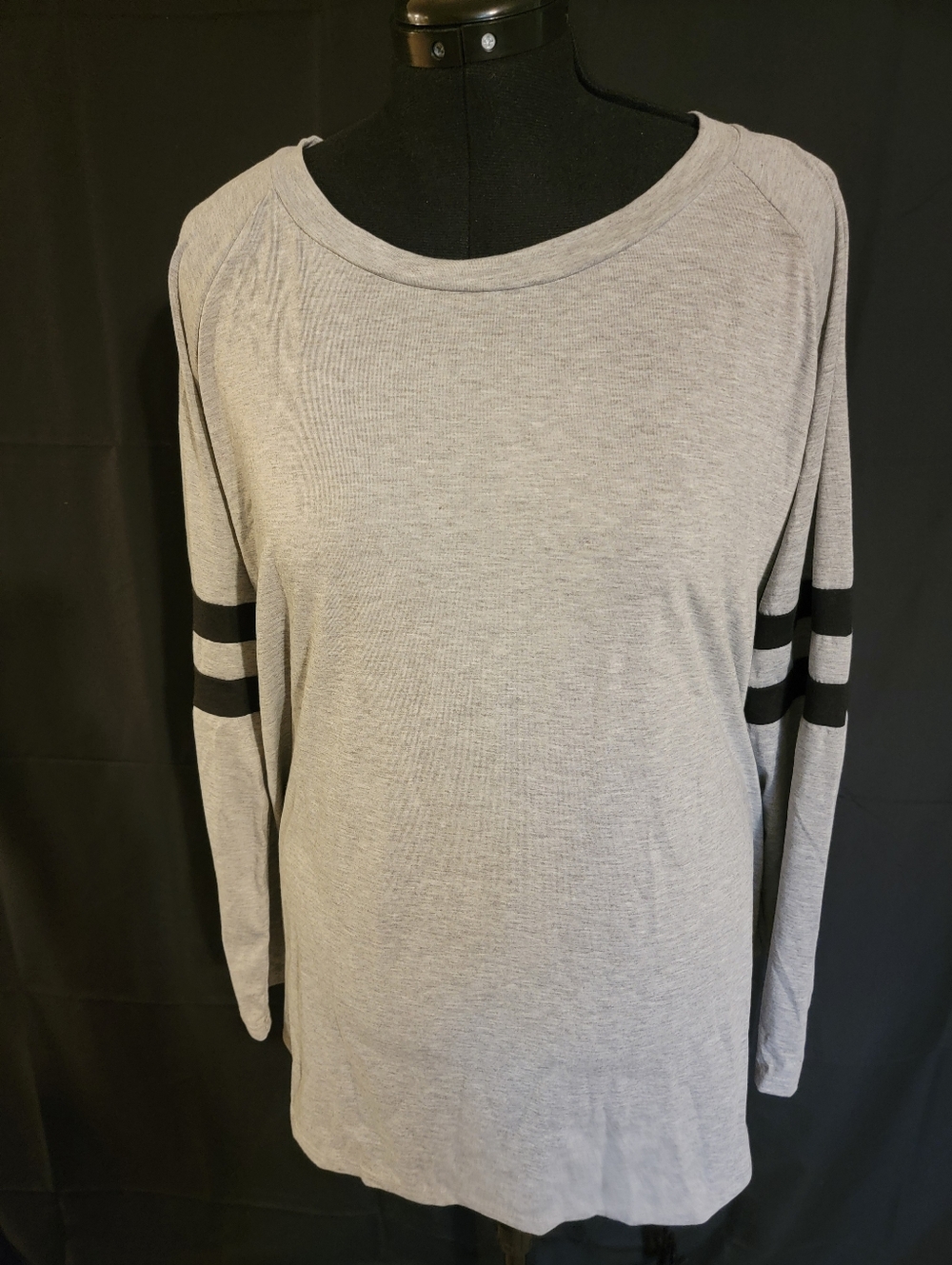 Zanzea Light Gray Long Sleeve Top with Black Sleeve Stripes